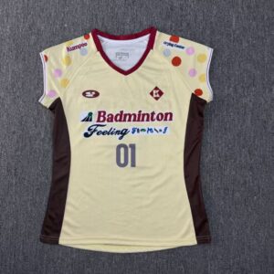 26-27 OEM Support Light Yellow Brown Red Badminton Shirt S-5XL