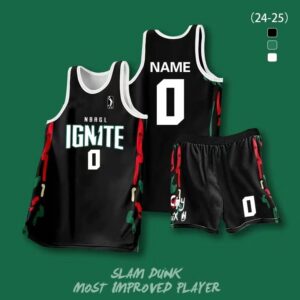 Black Basketball Uniform Set with Red Green Graphic Design OEM