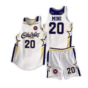White Navy Yellow Star Basketball Jersey Shorts Set OEM