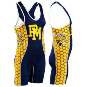 OEM Navy Yellow Honeycomb Wrestling Singlet