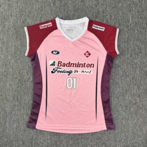 26-27 OEM Support Pink Burgundy White Badminton Shirt S-5XL